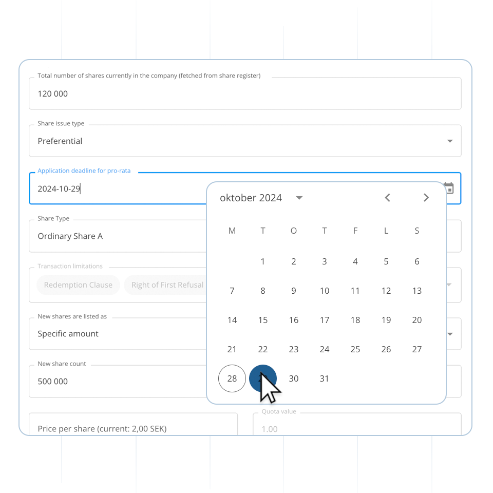 Share issuance: Preparations
