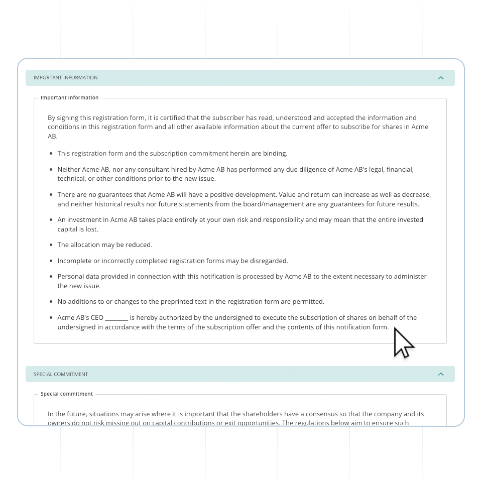 Share issuance: Subscription