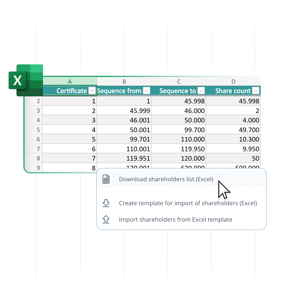 Share register: Excel Export